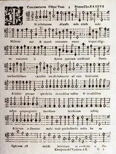Pagina van muzikale partituur van Psalmen (op 16) door Ludovico Viadana