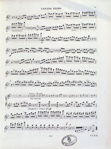 Pagina van muzikale partituur van eerste viool van ouverture nr. 11 door Kalliwoda