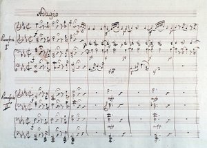 Pagina van de symfonie gereduceerd tot twee piano