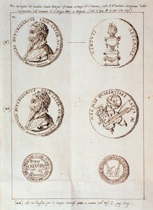 Pagina met portretten uit Il melone, discorso armonico (manuscript) door Unknown artist