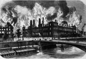 Parijs, de Commune. Brand van het stadhuis op 24 mei 1871. Gravure uit de 19e eeuw. door Unknown artist
