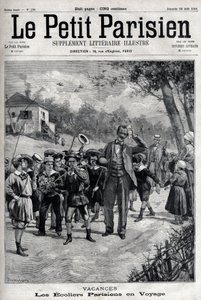 Parijse schoolvakanties op een uitstapje naar het platteland. Gravure in 