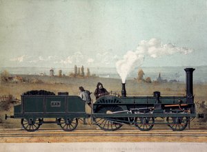 Passagierslocomotief en kolenwagen van de Straatsburgse Spoorweg (Crampton-systeem)