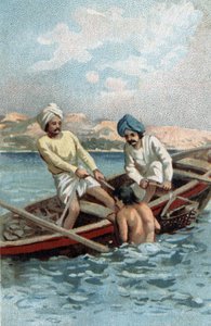 Parelmoeroester vissers in Ceylon. Chromolithografie van het einde van de 19e eeuw door Unknown artist