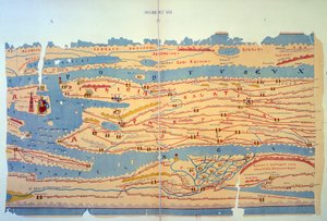 Peutingerkaart die de Romeinse wegen in Egypte en Turkije voorstelt. Wegenkaart uit de 13e eeuw gebaseerd op een kaart van het Romeinse Rijk uit de 3e eeuw. door Unknown artist
