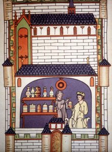 Apotheek in een abdij in de 13e eeuw - in "Chirurgie" van Ruggero di Salerno door Unknown artist