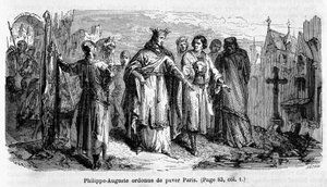 Philippe Auguste beveelt Parijs te plaveien in de 12e eeuw - gravure door Unknown artist
