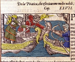 Piratage werd beoefend door veel Scandinavische adellijke vrouwen. Gravure uit 