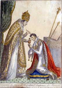 Pius VII (Pius of Pio) (1742-1823) zalfde Napoleon I tijdens de kroning van de Franse keizer op 2 december 1804 in de Notre Dame de Paris - 19e-eeuwse gravure