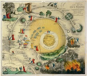 Plan van de Weg van de Stad van Vernietiging naar de Hemelse Stad, gegraveerd speciaal voor Williams
