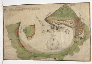 Plan van de stad en haven van San Sebastian, getekend door Richard Poulter, juni 1585