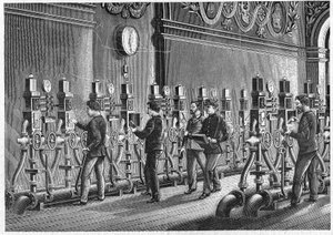 Pneumatisch postkantoor, Place de la Bourse in Parijs in 1888.