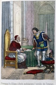 Paus Clemens V en Filips IV de Schone, koning van Frankrijk, besloten de Tempeliers te elimineren door Unknown artist