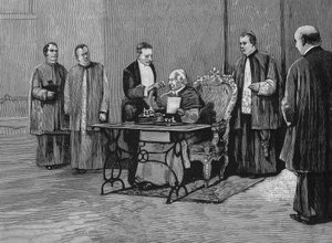 Paus Leo XIII stuurt zijn jubileumbericht, opgenomen door fonograaf, naar het Amerikaanse volk.