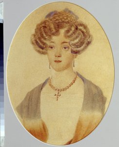 Portret van Ekaterina Nikolayevna Gontcharova (1809-1843). Schoonzus van Alexander Poesjkin. Anoniem werk, aquarel op papier