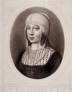 Portret in medaillon van Isabella I de Katholieke van Castilië - gravure door Unknown artist