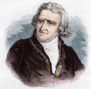 Portret van Antoine Augustin Parmentier (1737 - 1813), Franse militaire apotheker en agronoom. Gravure uit 1866
