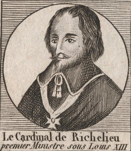 Portret van Armand Jean du Plessis de Richelieu (1585-1642), kardinaal hertog van Richelieu, eerste minister van koning Lodewijk XIII - Kardinaal Richelieu, eerste minister van koning Lodewijk XIII van 1624 tot 1642 - gravure uit 