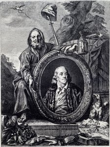 Portret van Benjamin Franklin (1706 - 1790), Amerikaanse politicus, memoralist, pamflettist en natuurkundige door Unknown artist