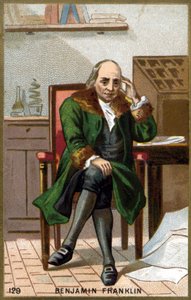 Portret van Benjamin Franklin (1706-1790). Chromolithografie eind 19e eeuw. door Unknown artist