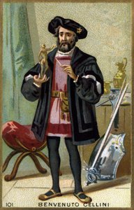 Portret van Benvenuto Cellini (1500-1571), Italiaanse goudsmid en beeldhouwer. Chromolithografie 19e eeuw. door Unknown artist