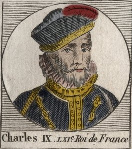 Portret van Karel IX (1550-1574), koning van Frankrijk - gravure uit 