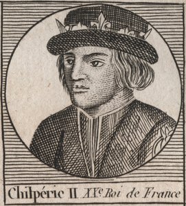 Portret van Chilperic II (ca. 670 - 721), koning van Neustrië - gravure uit 