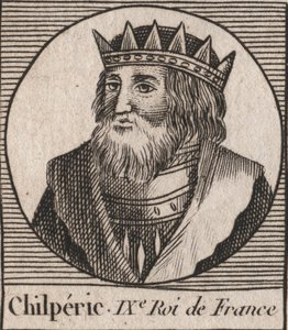 Portret van Chilperik I (539 - 584), koning van Neustrië - Chilperik I, Merovingische koning van Frankrijk - gravure uit 