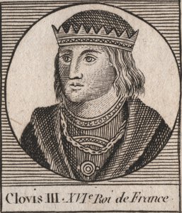 Portret van Clovis III, koning van de Franken van 691 tot 695. Gravure uit 