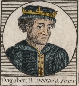 Portret van Dagobert II, Koning van de Franken van 711 tot 716 - Dagobert II (676-679), Koning van Austrasië - gravure uit 