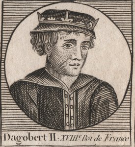 Portret van Dagobert II, Koning van de Franken van 711 tot 716 (gravure uit 