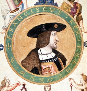 Portret van Francois I, miniatuur uit de 16e eeuw.