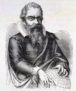 Portret van Galileo Galilei genaamd Galileo (1564 - 1642), gravure 19e eeuw. door Unknown artist