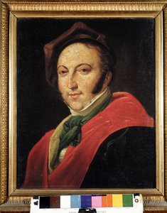 Portret van Gioacchino Rossini (1792-1868) met hoed. Anoniem schilderij. Museo bibliografico. Bologna