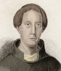 Portret van Giraud de Barri, of Giraud de Cambrian (ca. 1145-ca. 1223), een Welshe geestelijke en historicus. Ook wel Gerald van Wales en Gerald Barry genoemd. Gravure uit de 19e eeuw.