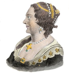 Portret van Henriette Marie van Frankrijk, koningin-gemalin van Engeland. Gravure uit de 19e eeuw door Unknown artist