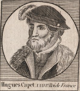 Portret van Hugo I Capet (ca. 941 - 996), hertog van Frankrijk en daarna koning van Frankrijk - Portret van Hugo I Capet (c941-996), koning van Frankrijk - gravure uit 