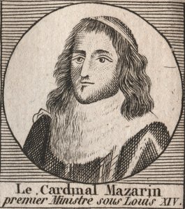 Portret van Jules Mazarin (1602-1661), bekend als kardinaal Mazarin, eerste minister onder Lodewijk XIV - Kardinaal Mazarin diende als de belangrijkste minister van Lodewijk XIV - gravure uit 