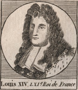 Portret van Lodewijk XIV (1638-1715), bekend als Lodewijk de Grote of de Zonnekoning - gravure uit 