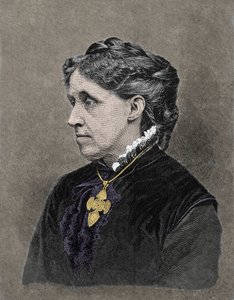 Portret van Louisa May Alcott (1832-1888), Amerikaanse romanschrijfster. 19e-eeuwse kleuren gravure door Unknown artist