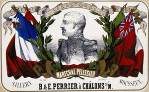 Portret van Maarschalk Pelissier op een champagne-etiket 