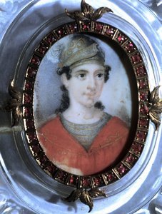 Portret van Maria Garcia genaamd de Malibran, zangeres. Anonieme miniatuur uit de 19e eeuw. door Unknown artist