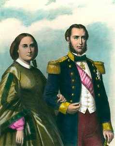 Portret van Maximiliaan I (1832-1867) Keizer van Mexico en zijn vrouw Charlotte van België (1840-1927). 19e-eeuwse illustratie. Privécollectie