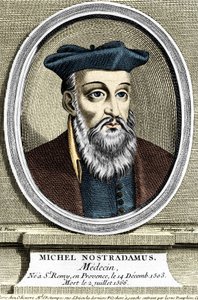 Portret van Michel Nostradamus, arts en astroloog, geboren in Saint-Remy-de-Provence op 14/12/1503 en overleden op 02/07/1566. Gravure uit de 17e eeuw. door Unknown artist