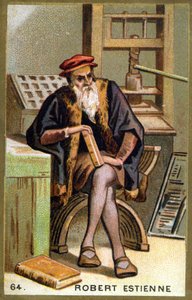 Portret van Robert I Estienne (1498 - 1559) humanist, uitgever en drukker. Chromolithografie van de 19e eeuw door Unknown artist