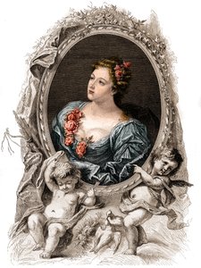 Portret van Theophano, Byzantijnse keizerin van de 10e eeuw. Gravure uit de 19e eeuw