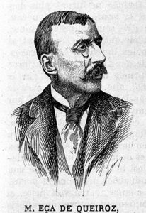 Portret van de Portugese schrijver en diplomaat José Maria de Eça de Queirós. Gravure uit de 19e eeuw