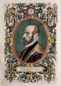 Portret van de cartograaf Abraham Ortelius (kleurgravure)