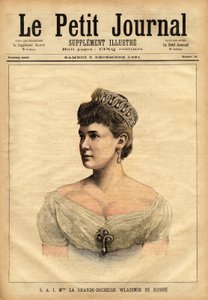 Portret van de grote hertogin Vladimir van Rusland, geboren in 1854, prinses Maria van Mecklenburg-Schwerin en getrouwd in 1874 met de jongere broer van de tsaar, groothertog Vladimir Alexandrovich Romanov (1847-1909). Gravure in 