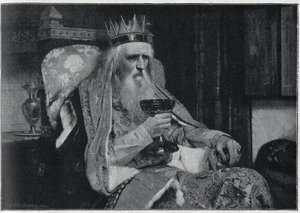 Portret van de koning van Thule naar het schilderij van Van der Ouderaa. Gravure in 